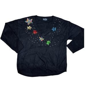 Modcloth Womens Size L Navy Sequin Star Sweater NWT